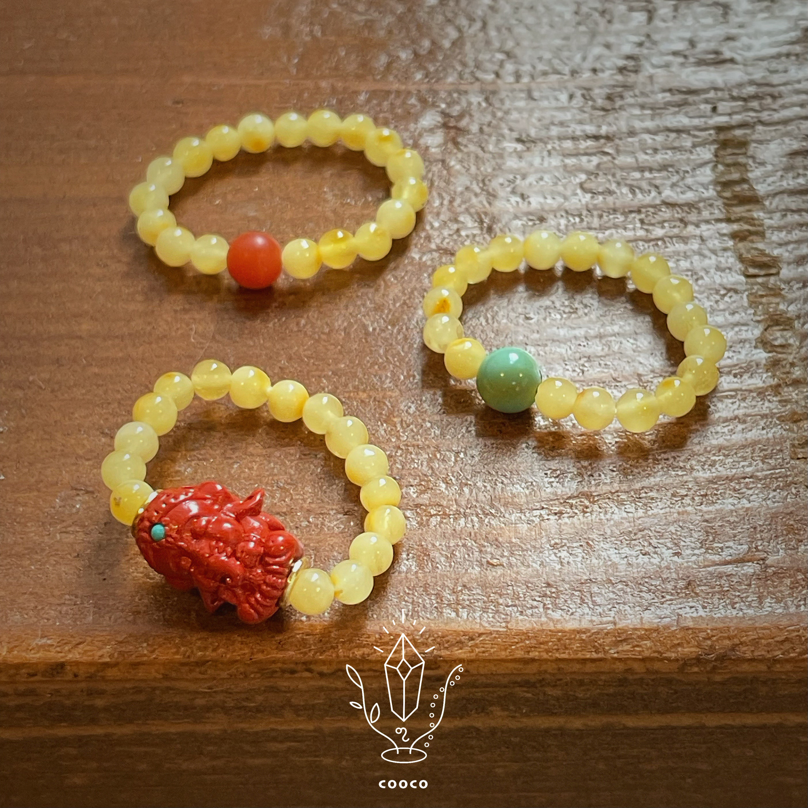 cooco万物有灵天然蜜蜡红戒指