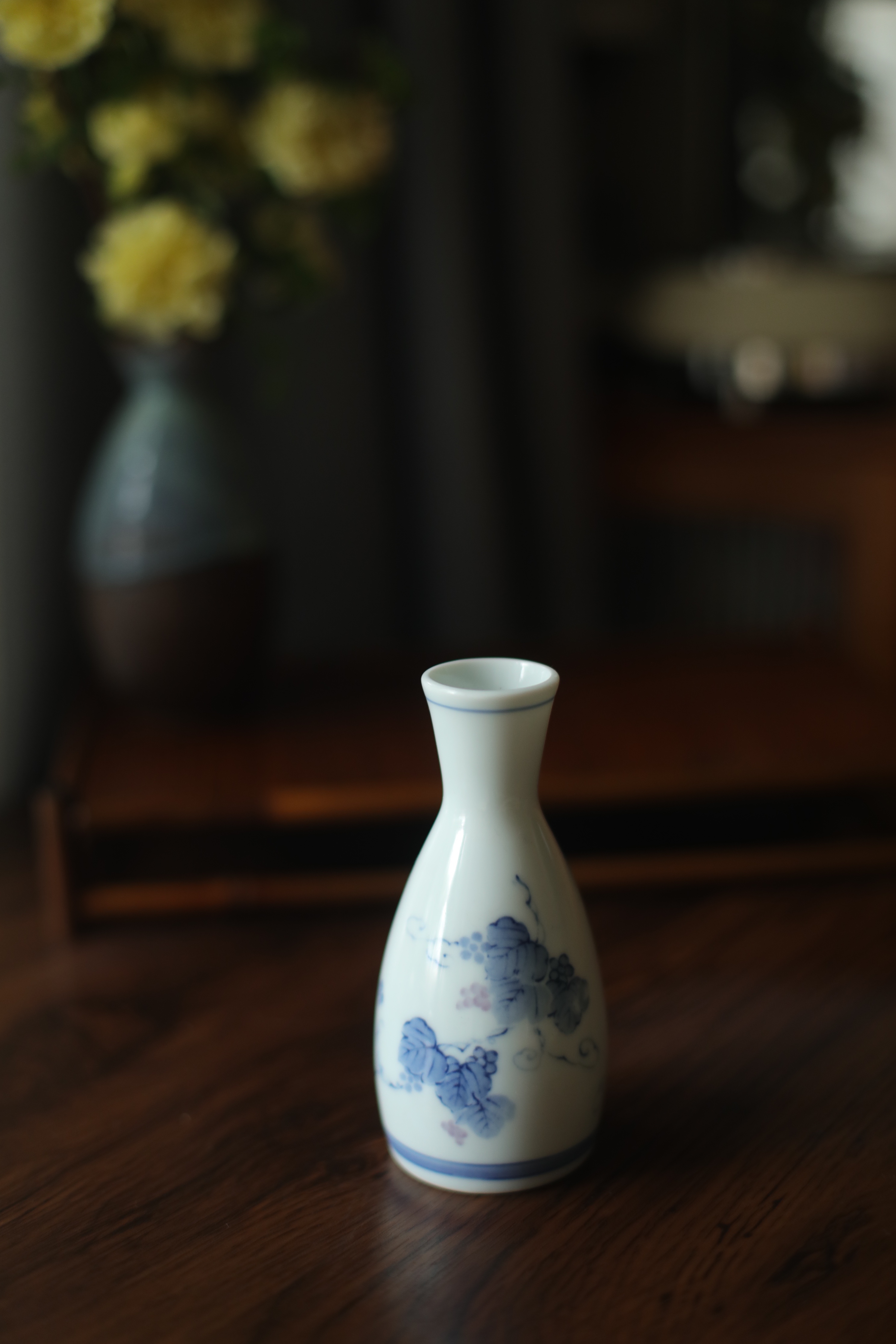 日本产vintage 作家器纯手绘釉下彩 葡萄藤系列德利 酒壶 花插