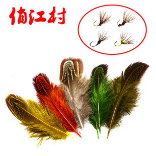 飞蝇钩绑制材料 天展钩专用羽毛 飞钓毛钩 彩色虫纹羽毛 5色精选