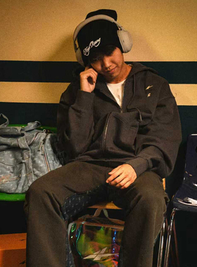 SPOxKR 柯冉同款牛仔拼接短款拉链卫衣 灰色