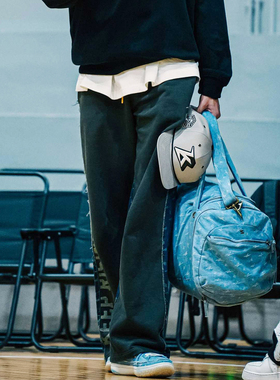 SPOxKR 柯冉同款牛仔拼接宽松直筒休闲卫裤