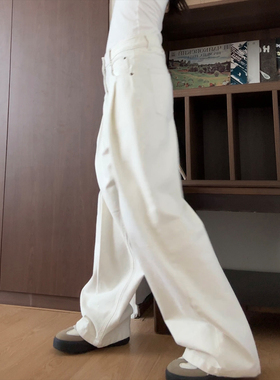 zzzdays比例玩家白色直筒工装裤女夏季复古辣妹宽松百搭休闲长裤