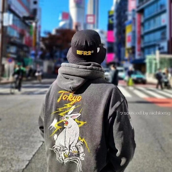FR2 纯棉宽松复古刺绣潮流时尚连帽套头卫衣