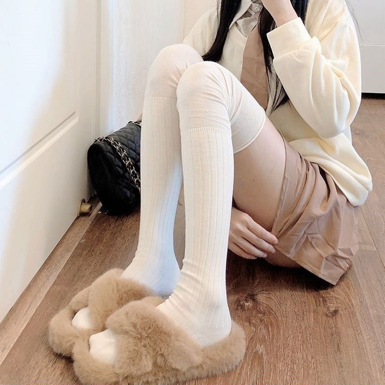 纯色堆堆长筒袜女春夏季防滑落显瘦百搭日系jk学院风美腿中筒袜子