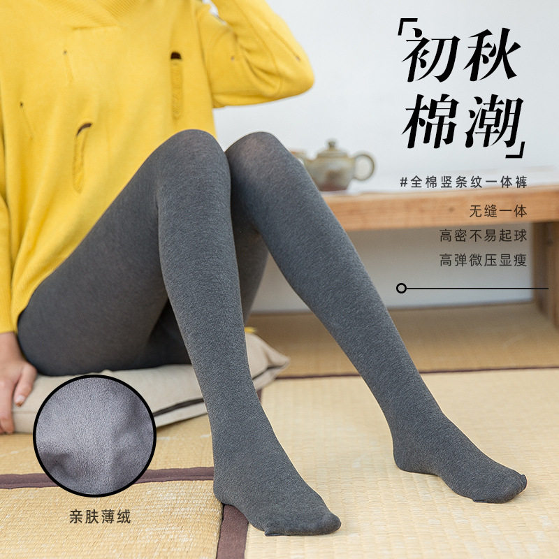 打底裤女秋冬季日系棉竖条保暖加厚加绒裤外穿显瘦紧身连裤丝袜子