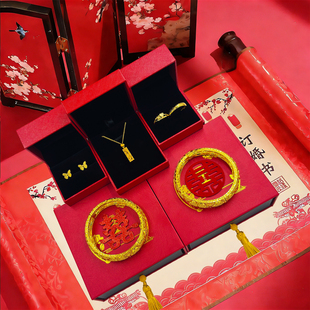 结婚仿真项链假五金套装订婚假三金摆台首饰婚庆仿金古法拉丝手镯