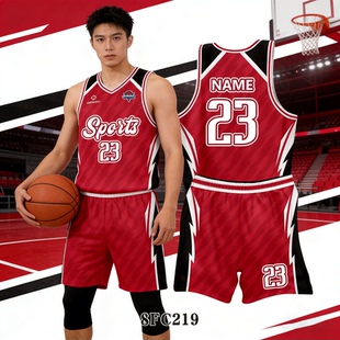 新款美式篮球服套装男定制比赛训练服红色速干透气球衣运动服订制