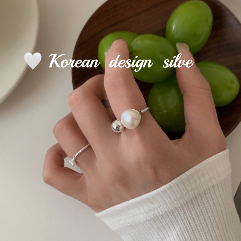 S925纯银气质天然珍珠圆球戒指