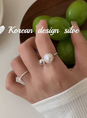 S925纯银气质天然珍珠圆球戒指