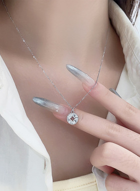s925纯银招财铜钱项链女锁骨链