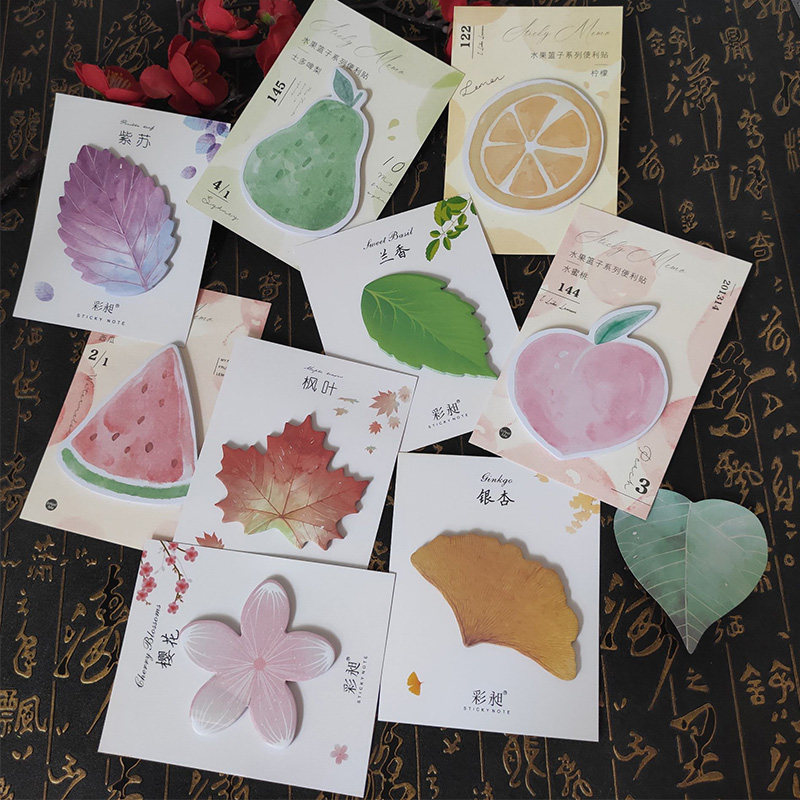 可爱树叶水果形状便利贴西瓜桃子便签纸素手帐材贴学生记事留言贴