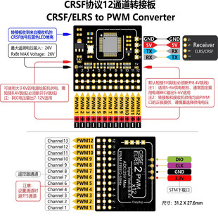 CRSF ELRS 12通道PWM转接板 黑羊转PWM CRSF转PWM ELRS转PWM