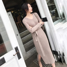 打底针织连衣裙 胖妹妹mm遮肉显瘦长袖 女装 中长款 新款 2019秋季 大码