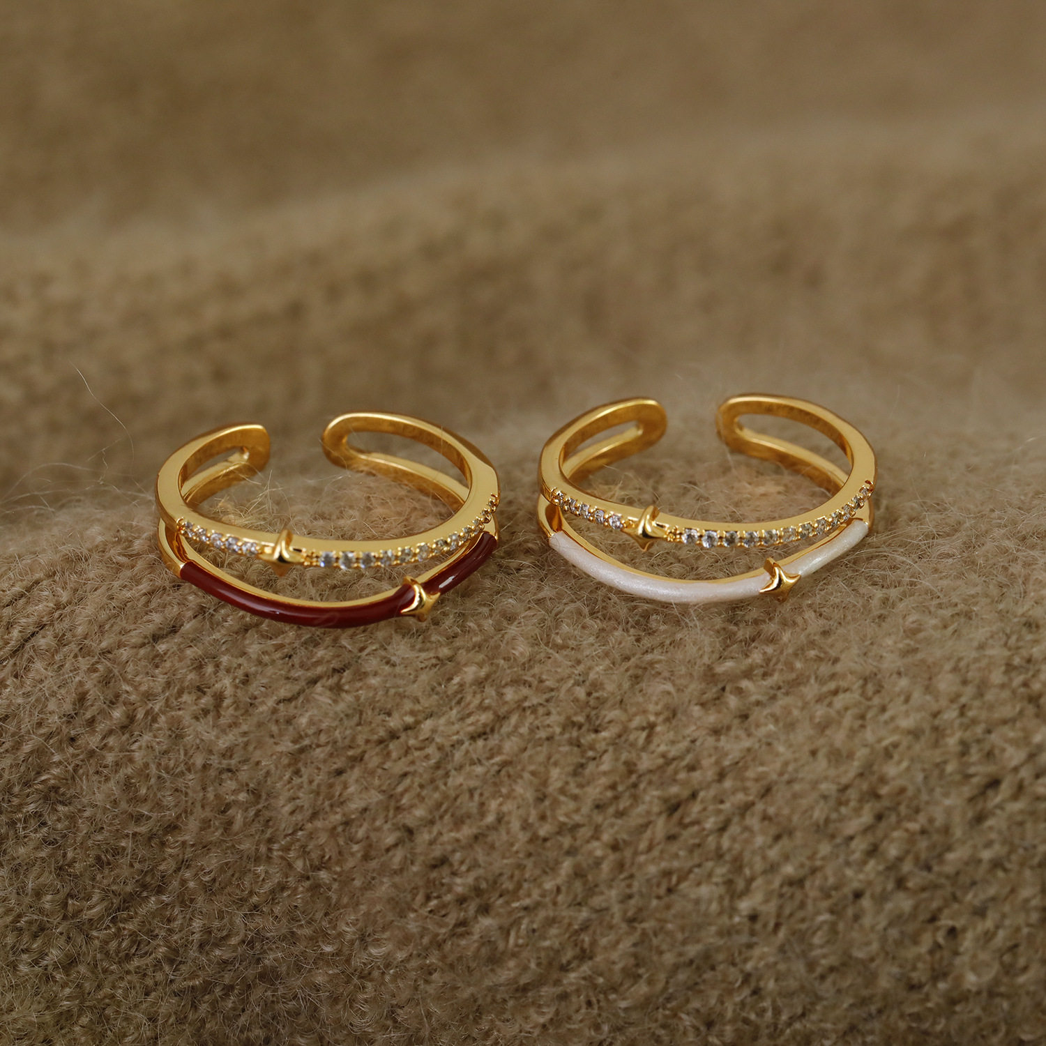 双层开口细圈珐琅滴油戒指