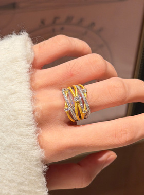 多层缠绕点钻拉丝宽版戒指