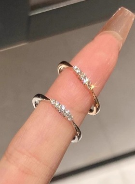 韩系极简风闪钻素圈戒指女