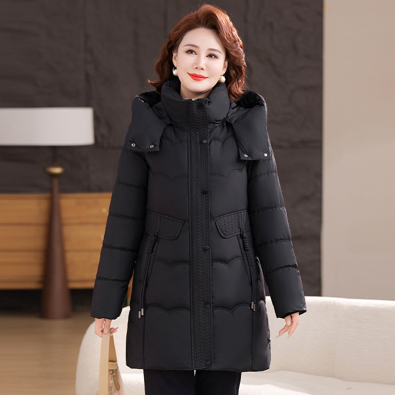 中年女士高贵中长款棉服女大码200斤加厚胖妈妈洋气冬装保暖棉袄