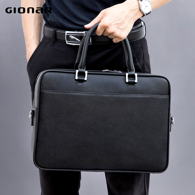 GIONAR头层牛皮包男真皮手提包男士商务公文包电脑大容量简约公务