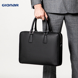 GIONAR男士 真皮商务公文包男手提包大容量头层牛皮简约单肩电脑包