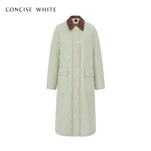 棉服外套23冬季 CONCISE 拼接PU长款 新品 WHITE简白 设计师