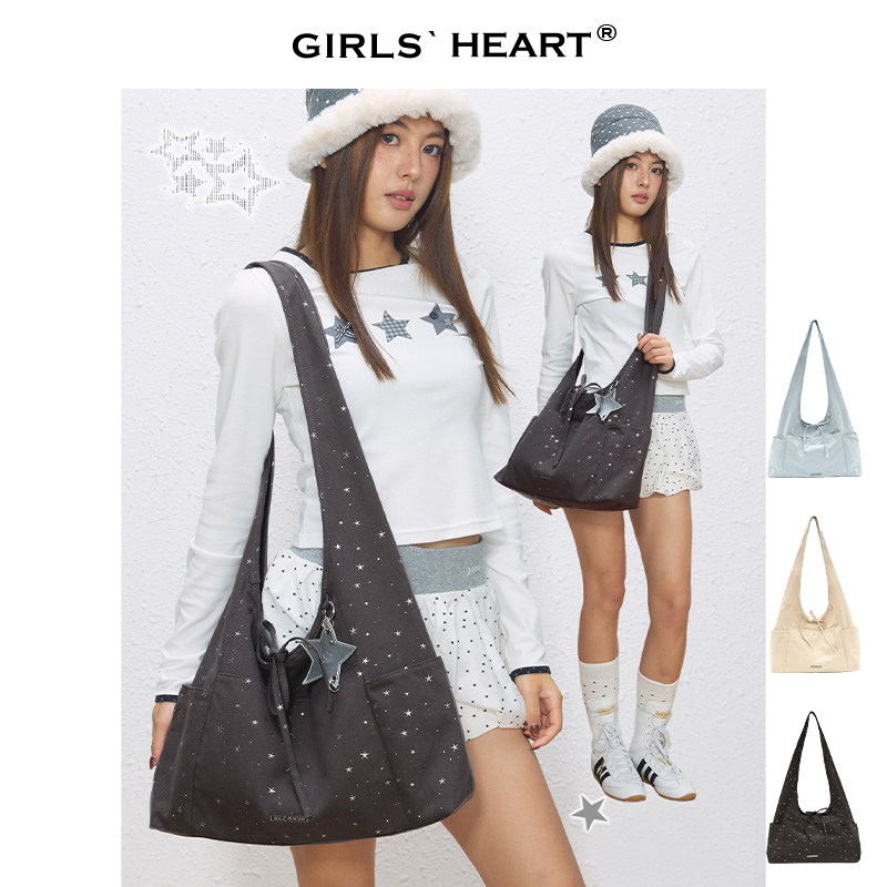 少女心球 星星波点软牛仔 冬季轻亚小众设计单肩斜跨大容量hobo包,箱包皮具/热销女包/男包,腋下包,淘宝优惠券,粉丝福利购,淘宝优惠卷