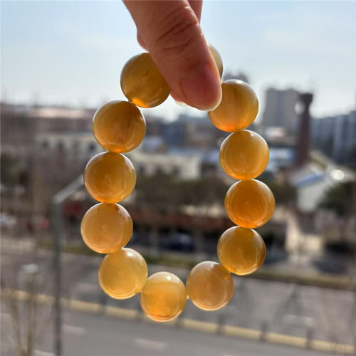 天然羊角手链圆珠文玩手串带血丝