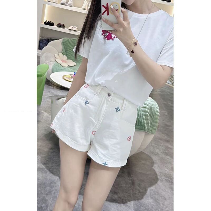 彩色重工刺绣白色牛仔短裤女夏季韩版ins高腰显瘦学生包臀a字热裤