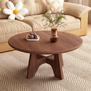 实木圆形茶几复古简约小户型家用客厅轻奢高级茶桌设计师民宿阳台