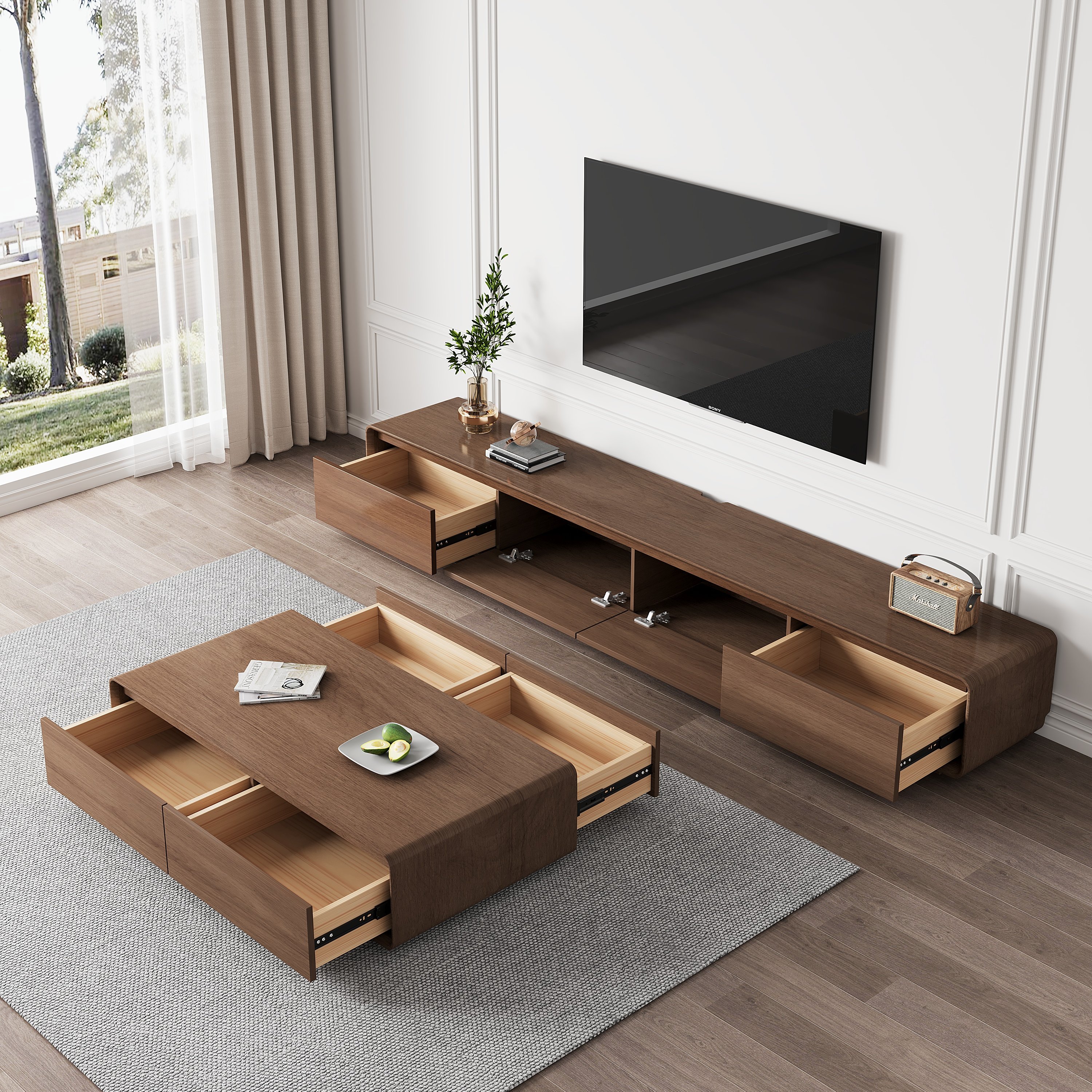 实木电视柜茶几组合客厅2026新款胡桃色落地家用小户型落地电视柜