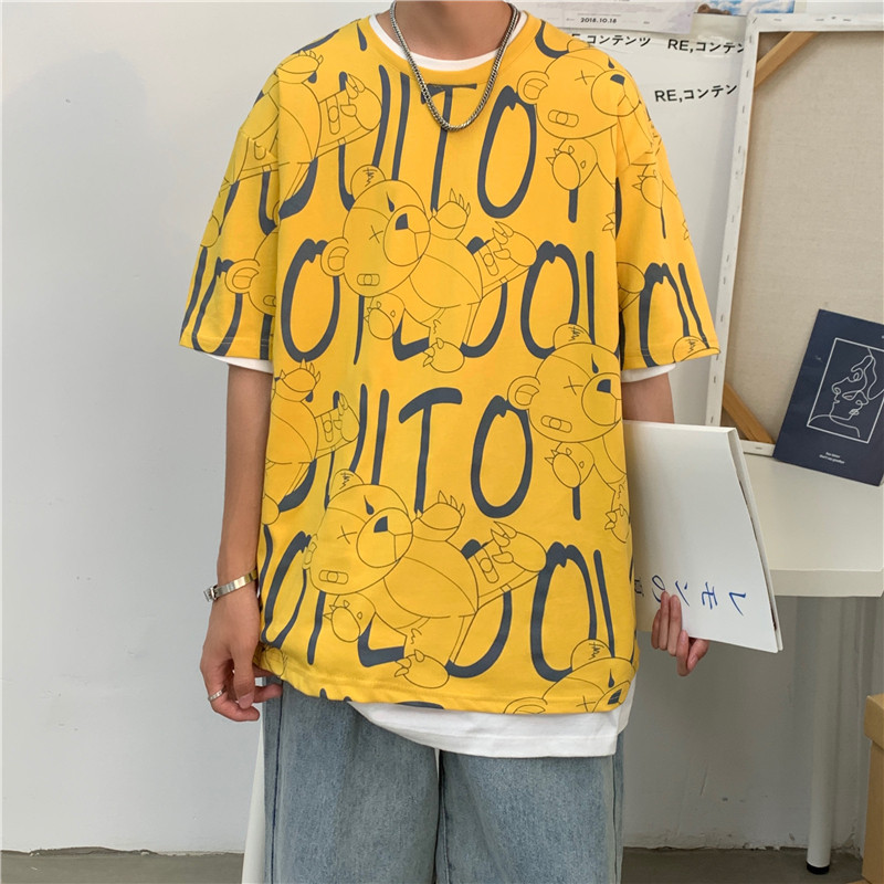 2022年夏季新款情侣上衣涂鸦印花宽松短袖T恤男潮牌711T10P30,男装T恤,星座513