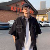 男潮翻领机能夏季美式复古清凉透气轻薄短袖衬衫513DX1106P30，男装T恤，星座513