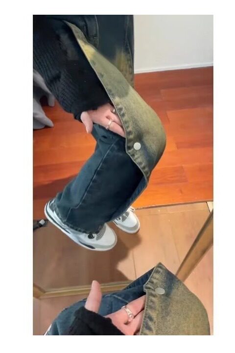 黑色渐变微喇牛仔裤男女款美式高街vibe裤子拼接设计感直筒工装裤,男装牛仔裤,星座513