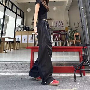 美式复古字母印花工装休闲裤女新潮牌弯刀阔腿裤513CK259P40图片