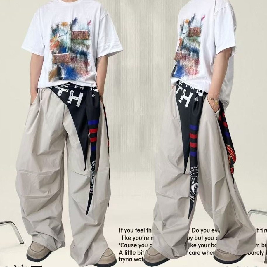 街头嘻哈街舞速干工装裤带屁帘宽松阔腿裤潮513CK142P48，男装工装外套，星座513
