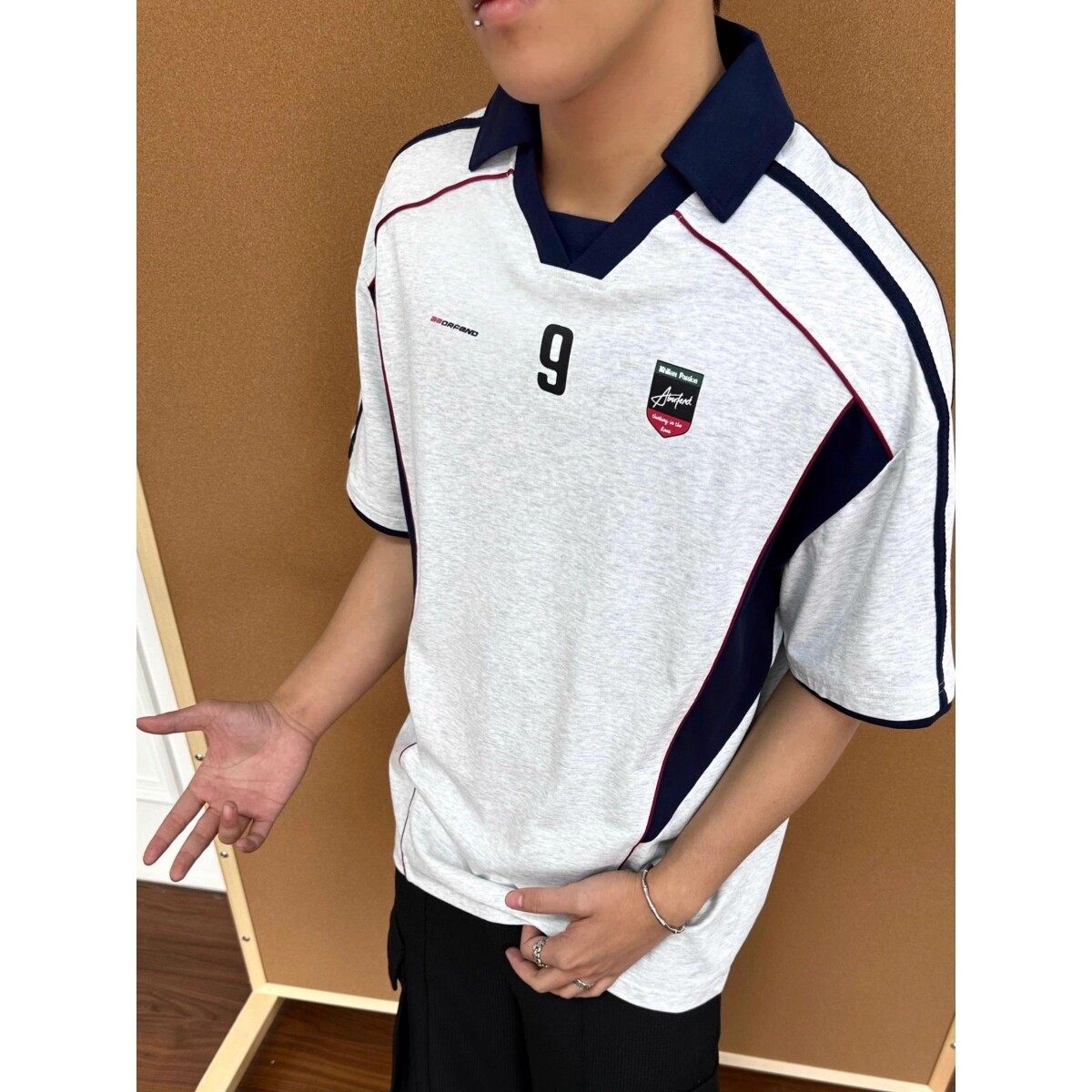 美式复古拼接字母印花男女polo领短袖T恤潮牌513PL392P35,男装T恤,星座513