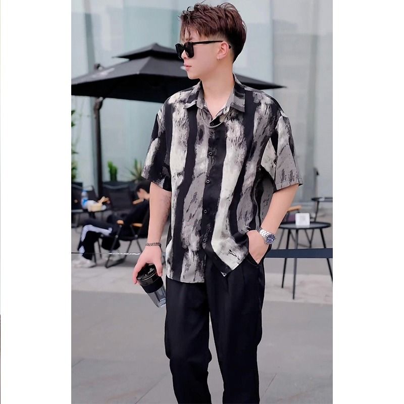 冰丝短袖衬衫男夏季新款宽松休闲半袖衬衣外套513DX1483P30,男装衬衫,星座513