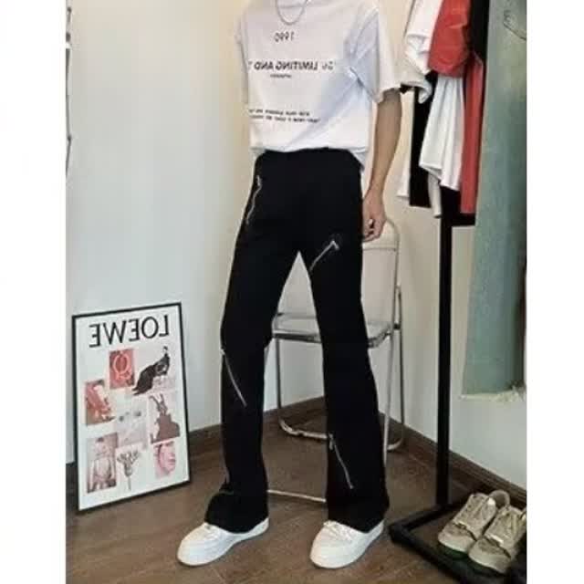 新款美式高街风拉链牛仔裤男潮牌喇叭裤高腰阔腿裤513CK008P35,男装牛仔裤,星座513