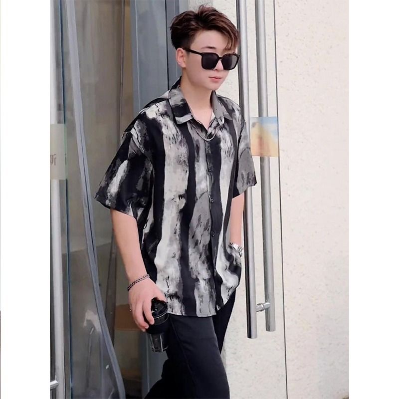 冰丝短袖衬衫男夏季新款宽松休闲半袖衬衣外套513DX1483P30,男装衬衫,星座513