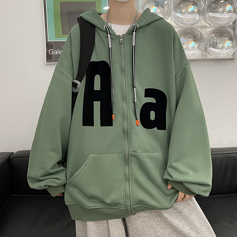 秋季新款连帽卫衣潮字母植绒印花拉链开衫男外套514-7 WY03图片