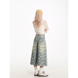 满印小雏菊印花牛仔七分裤女水洗做旧短裤513DK1213P45，女装牛仔裤，星座513