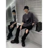 港风潮男夏季新款牛仔裤嘻哈潮高街潮流痞帅长裤513CK348P32，男装牛仔裤，星座513