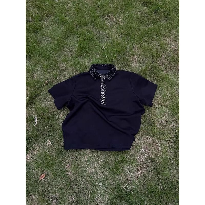 美式重工亮片别针POLO衫男夏潮牌宽松短袖T恤513PL1367P47,男装Polo衫,星座513