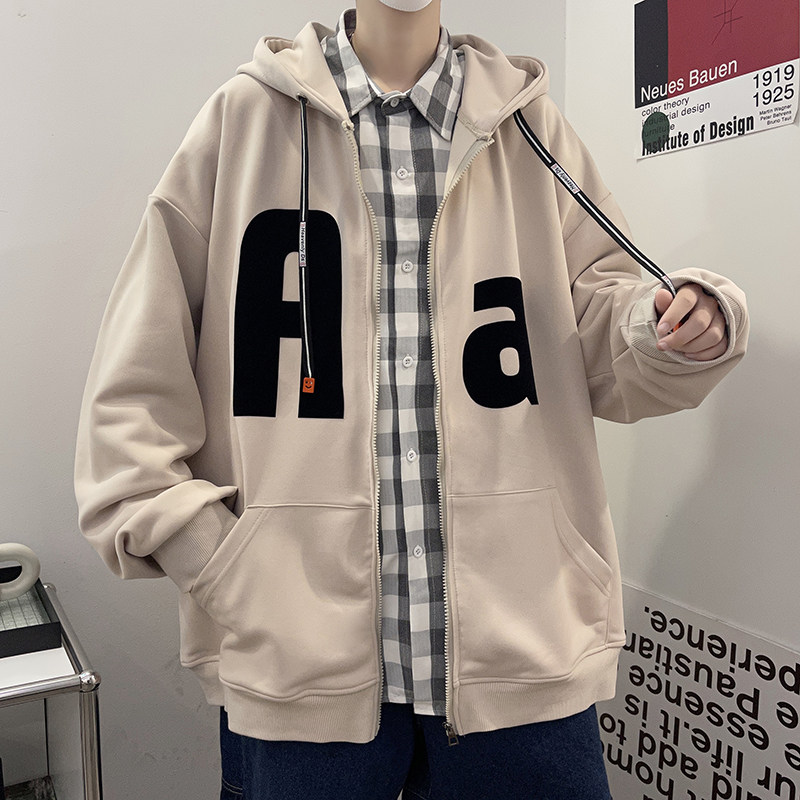 新款秋季连帽卫衣男潮字母植绒印花拉链开衫外套514-7 WY03 P60图片
