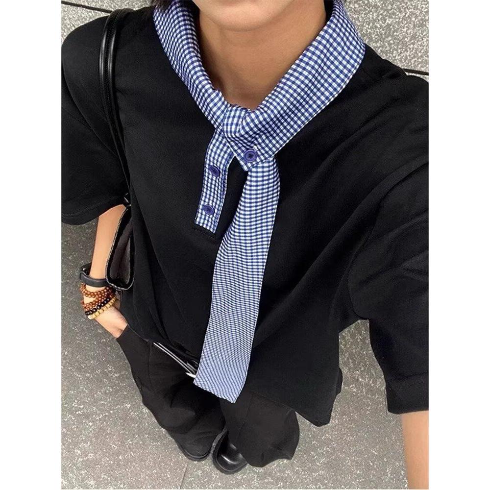 拼接领口短袖t恤男女夏重磅美式情侣半袖嘻哈513DX1152P40,男装T恤,星座513