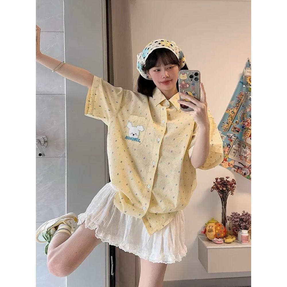 多巴胺韩版时尚慵懒感夏男女宽松休闲百搭短袖衬衫513DX171P40,男装T恤,星座513