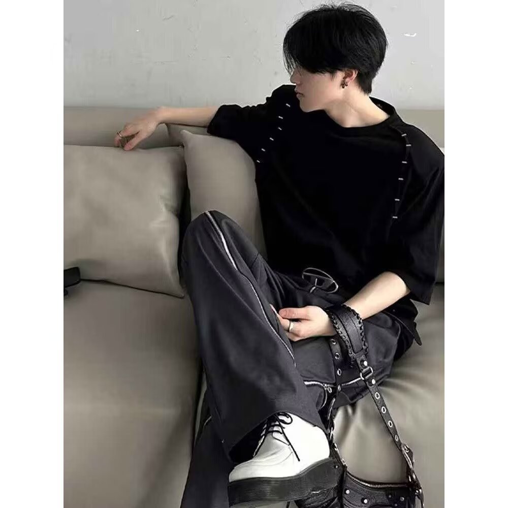 高级设计感T恤男潮牌宽松短袖新男休闲痞帅气半截袖513DX972P40,男装T恤,星座513