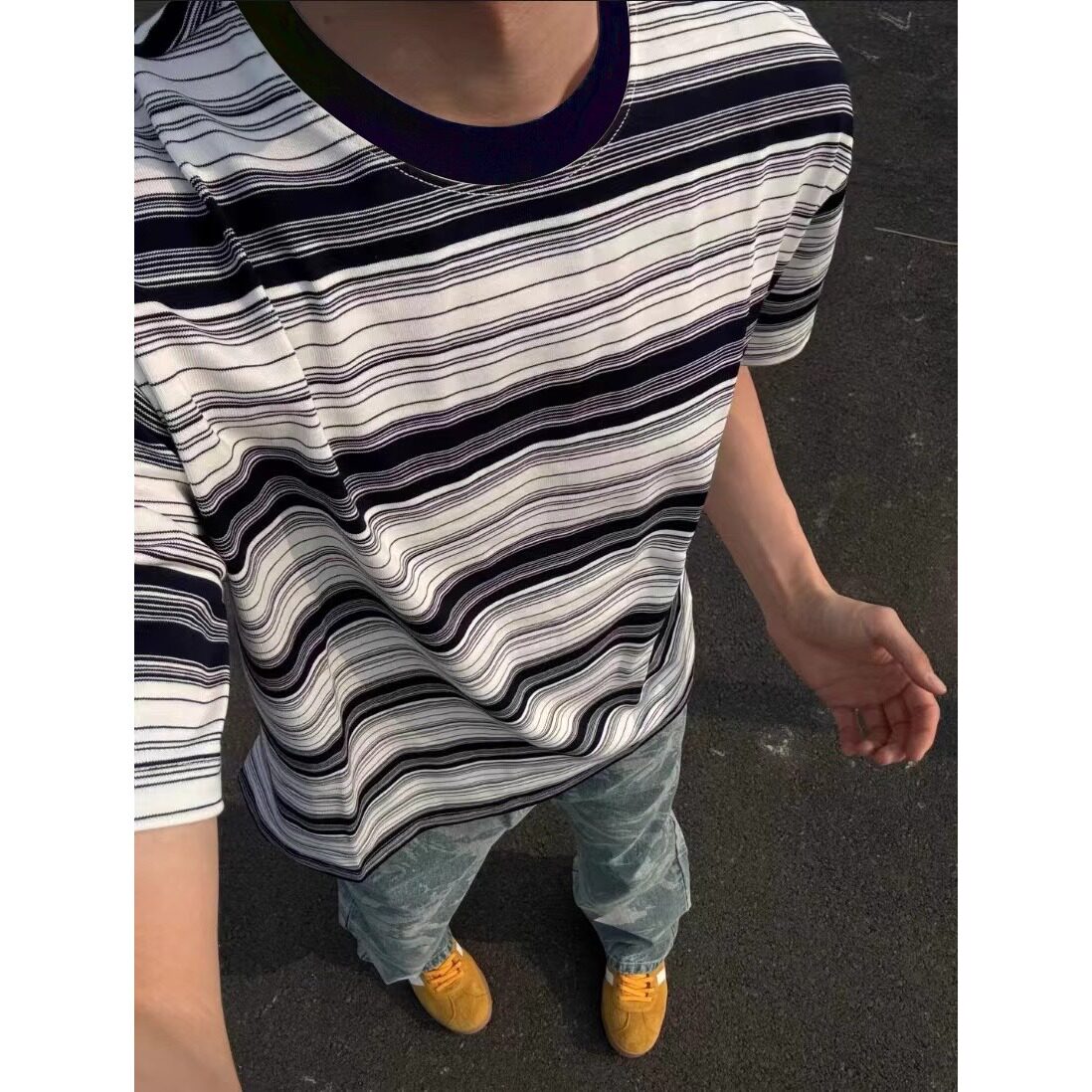 潮流新款日系街头休闲圆领百搭款短袖条纹T恤男女513DX1184P33,男装T恤,星座513