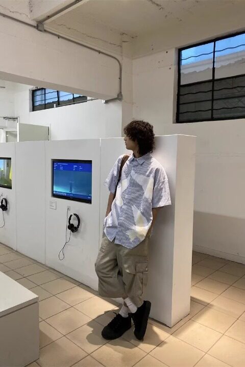 时尚气质慵懒潮流日系百搭原宿新款鸽子短袖条纹衬衫513DX113P37,男装T恤,星座513