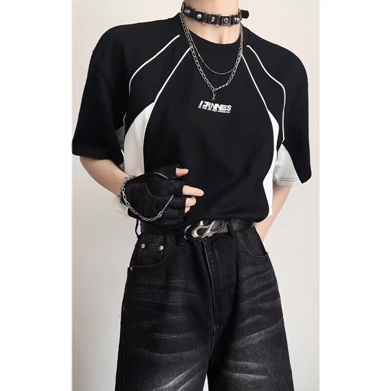 美式拼接短袖t恤男女夏撞色字母上衣宽松圆领半袖体恤513DX964P32，男装T恤，星座513