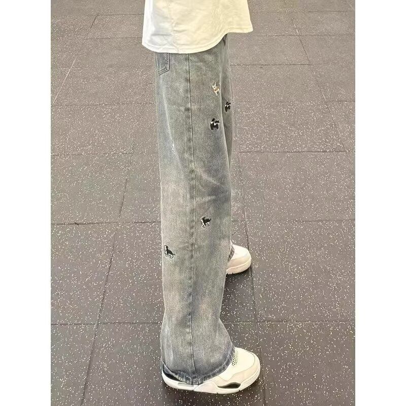 趣味刺绣牛仔裤男女潮牌美式复古水洗做旧直筒裤513NZ514P40,男装牛仔裤,星座513